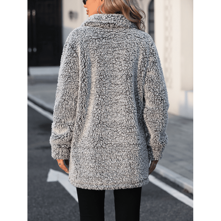 WQD Womens Fleece Jacket Winter Sherpa Coat Long Sleeve Warm Fuzzy Casual Outerwear Soft Cozy Lapel Snow Thick Button Fashion Top with Pockets