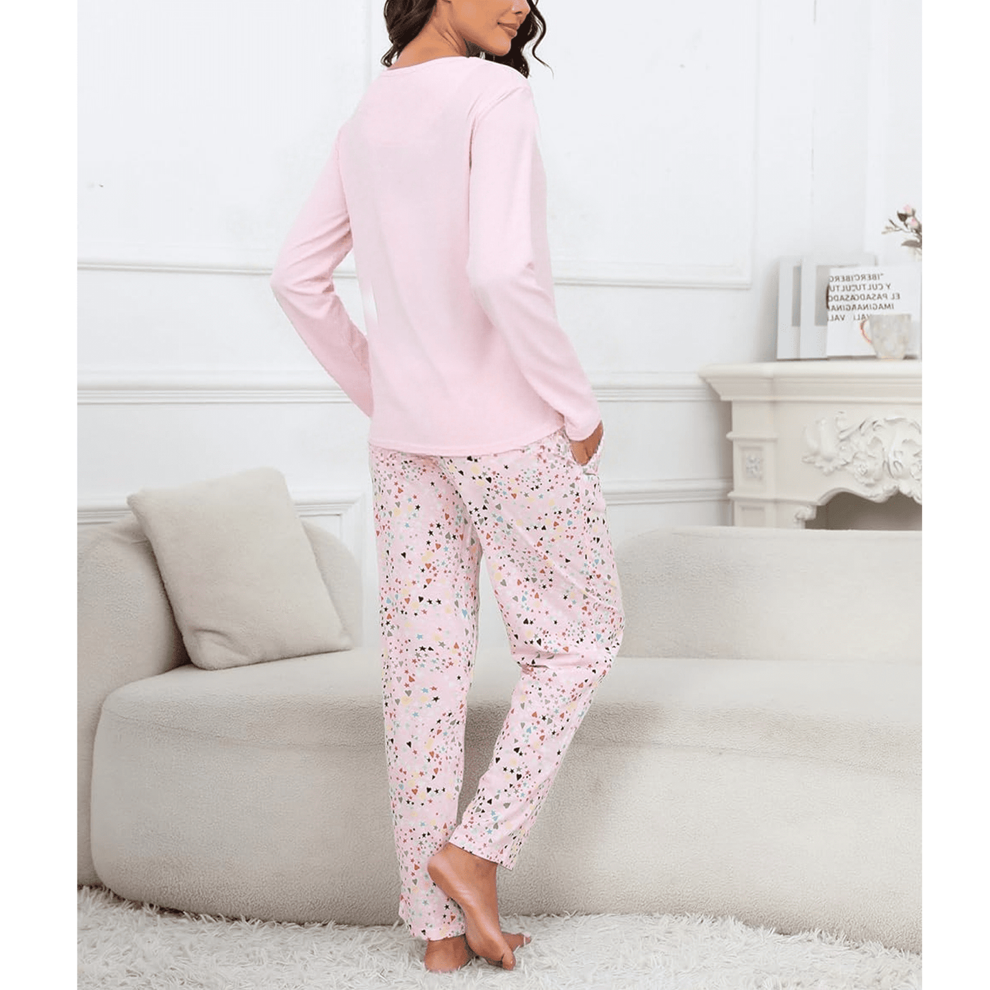 WQD Womens Pajama Sets 2 Piece Lounge Sets Soft Loungewear Comfy Pj Sets Long Sleeve Top and Pants Loose Sleepwear with Pockets for Fall Winter Spring