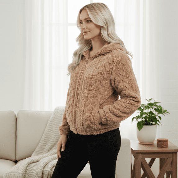 WQD Womens Fleece Jacket Winter Sherpa Coat Long Sleeve Warm Fuzzy Casual Outerwear Soft Cozy Zip Up Hooded Top with Pockets