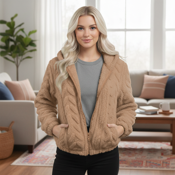 WQD Womens Fleece Jacket Winter Sherpa Coat Long Sleeve Warm Fuzzy Casual Outerwear Soft Cozy Zip Up Hooded Top with Pockets