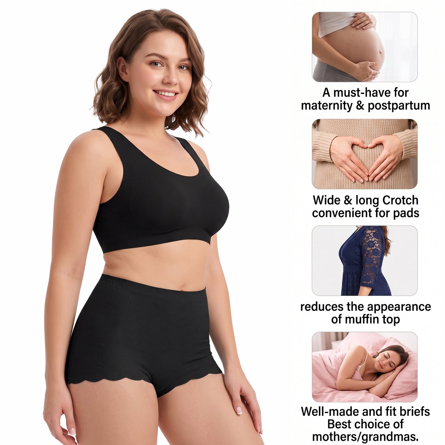 WQD 2 Pack Women's High Waisted Seamless Panties Tummy Control Full Coverage No Show Underwear Soft Stretch Breathable Invisible Briefs Floral Jacquard Everyday Panties M-4XL Plus Size