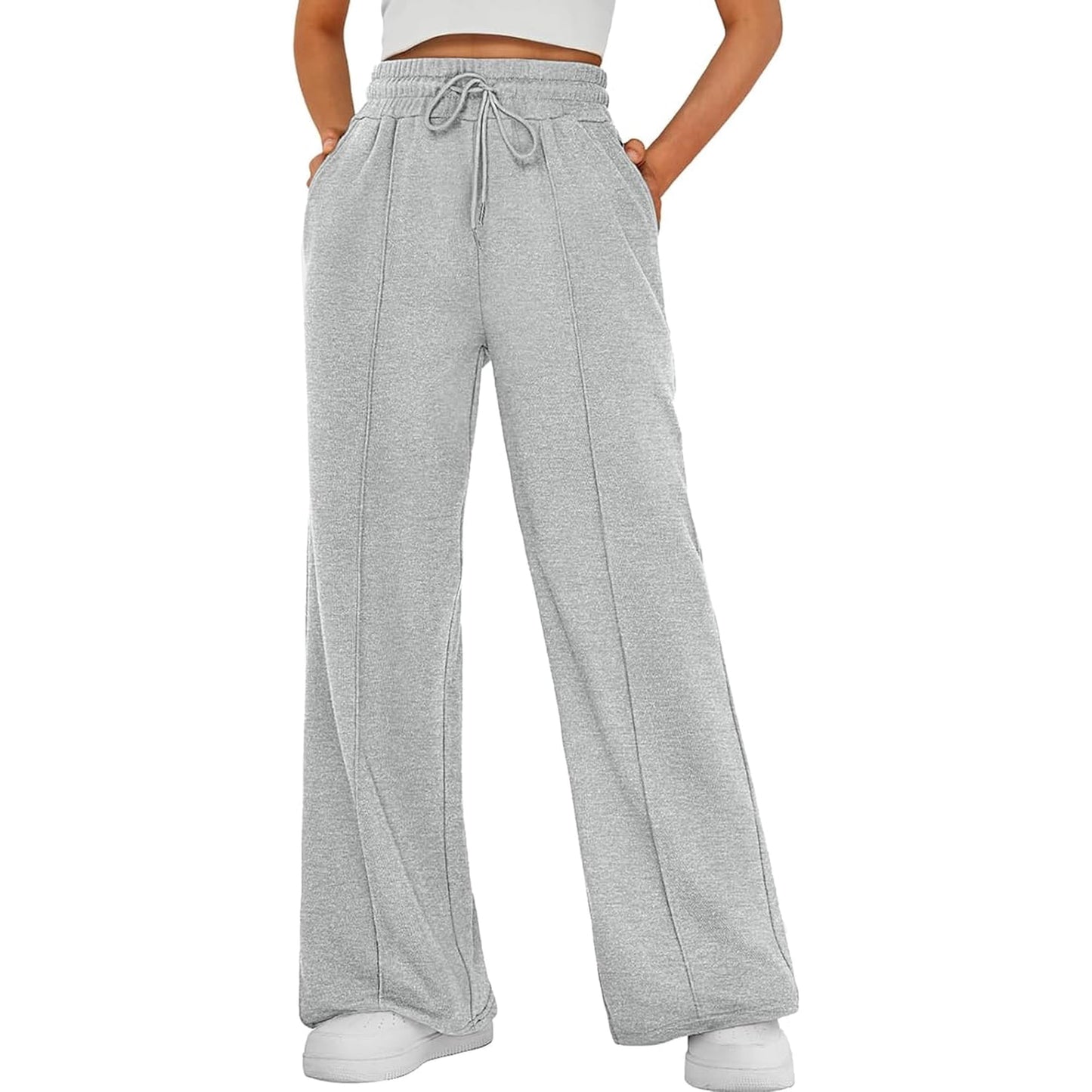 Women’s High Waisted Sweatpants Wide Leg Lounge Pants with Drawstring Elastic Waist Casual Workout Jogger Trousers with Pockets