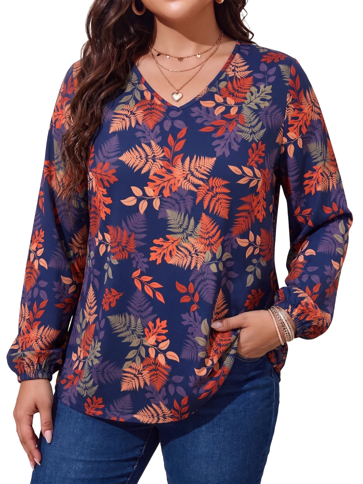 Women's Long Sleeve Floral Blouses V Neck Casual Tops Lightweight Printed Shirts for Spring Fall Winter Available in Plus Size