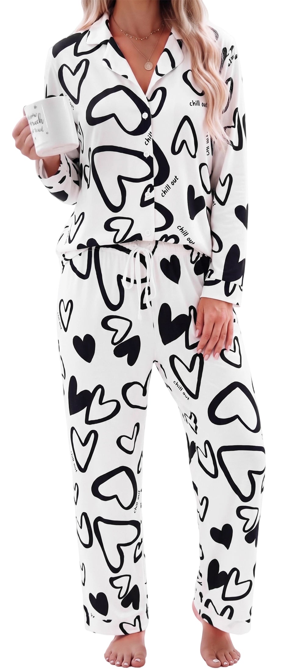 Women's Pajama Sets 2 Piece Pajama Set for Women Long Sleeve Button Front Sleepwear with Wide Leg Pajama Pants Soft Comfy Pajamas with Pockets