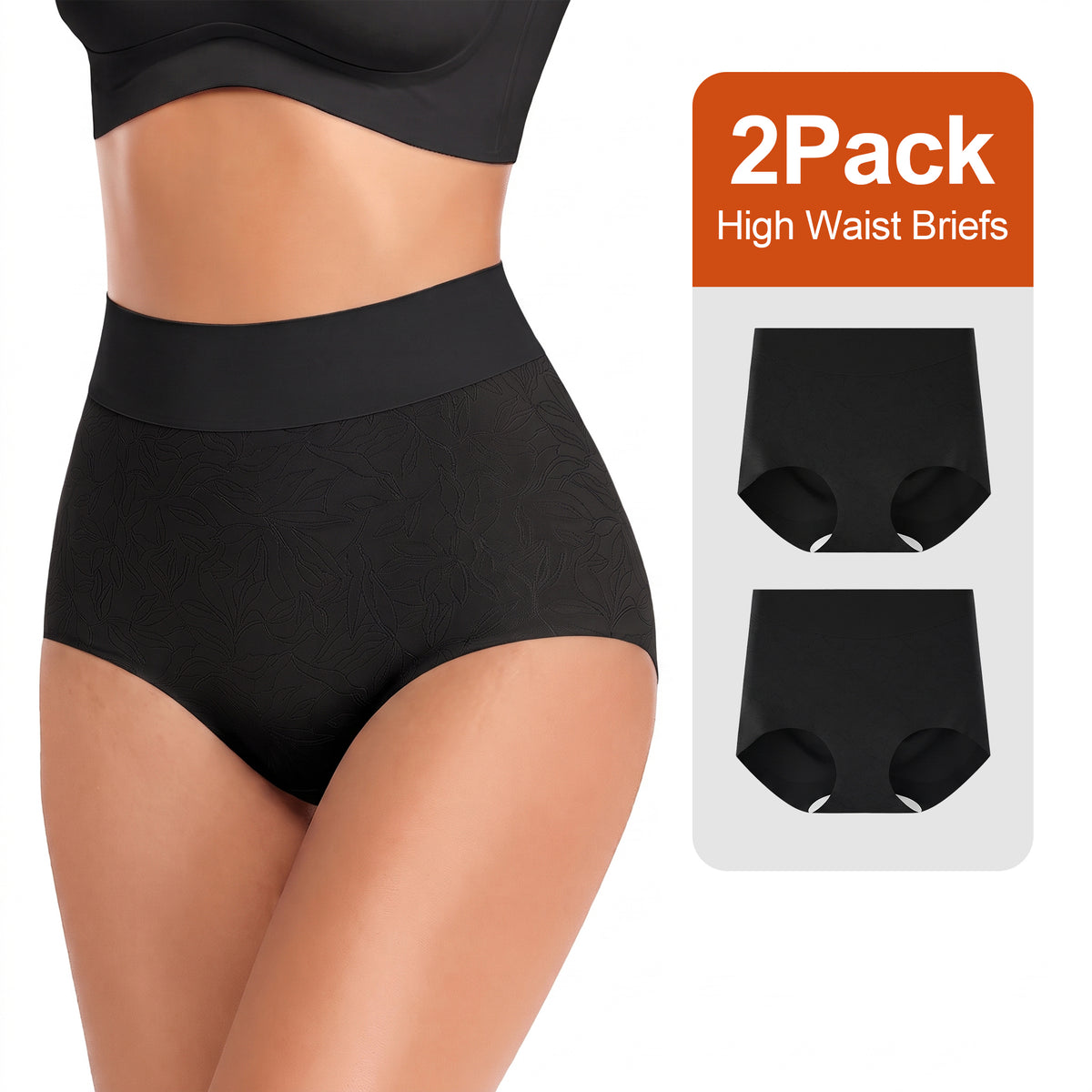 High Waisted Panties for Women 2 Pack Seamless Full Coverage No Show Underwear Soft Stretch Breathable Floral Jacquard Briefs Available in Plus Size
