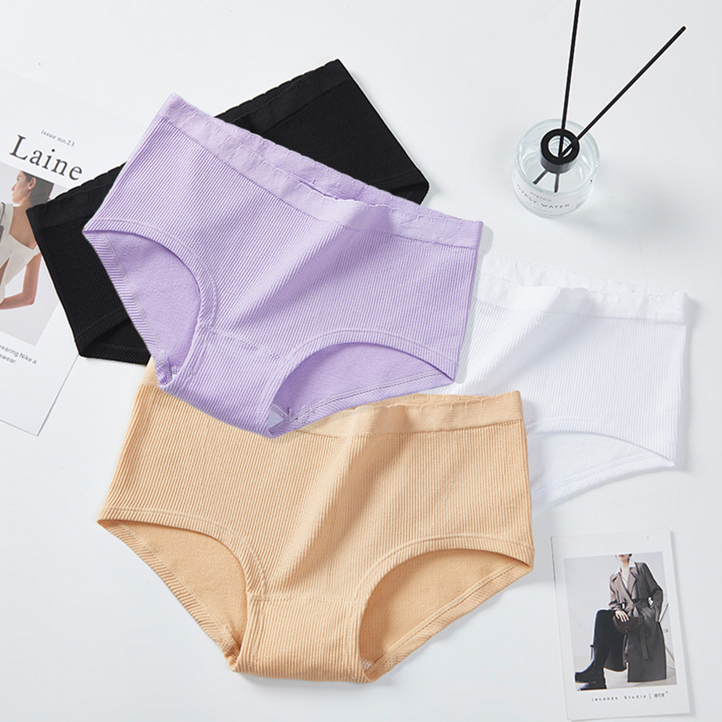WQD Women's Underwear 8 Pack Ribbed Briefs Mid Rise Full Coverage Stretch Panties No Ride Up Soft Breathable Everyday Underwear