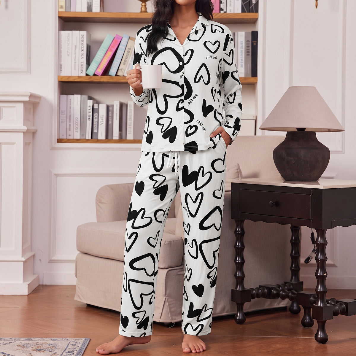 Women's Pajama Sets 2 Piece Pajama Set for Women Long Sleeve Button Front Sleepwear with Wide Leg Pajama Pants Soft Comfy Pajamas with Pockets