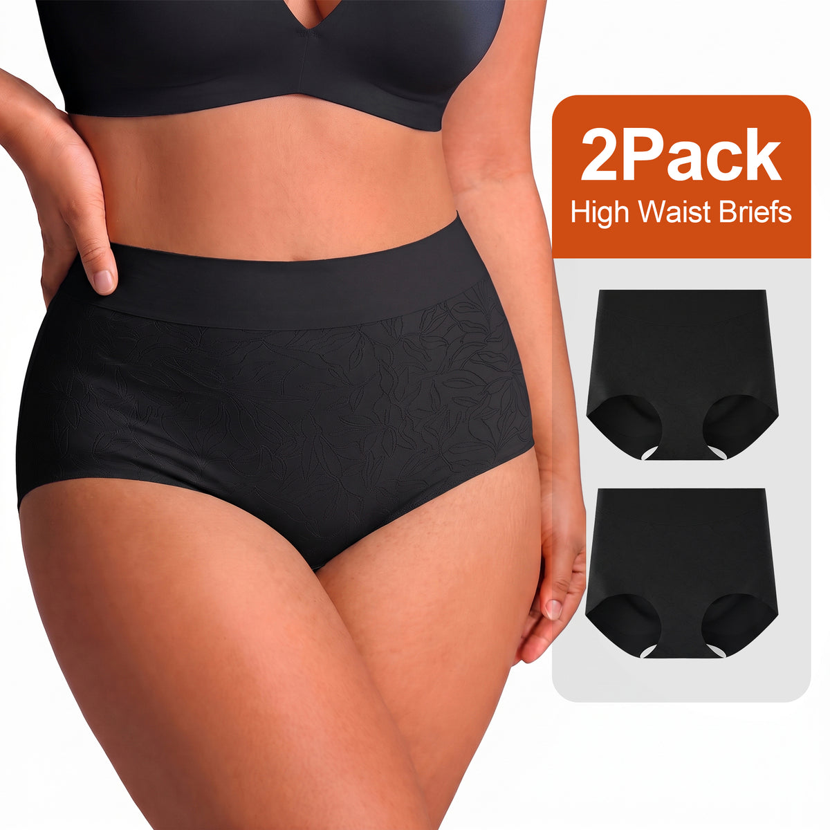 High Waisted Panties for Women 2 Pack Seamless Full Coverage No Show Underwear Soft Stretch Breathable Floral Jacquard Briefs Available in Plus Size