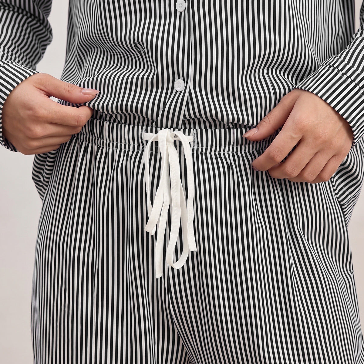 WQD Pajamas for Women Set 2 Piece Long Sleeve Button Down Top with Wide Leg Pants Soft Striped Loungewear Sleepwear with Pockets