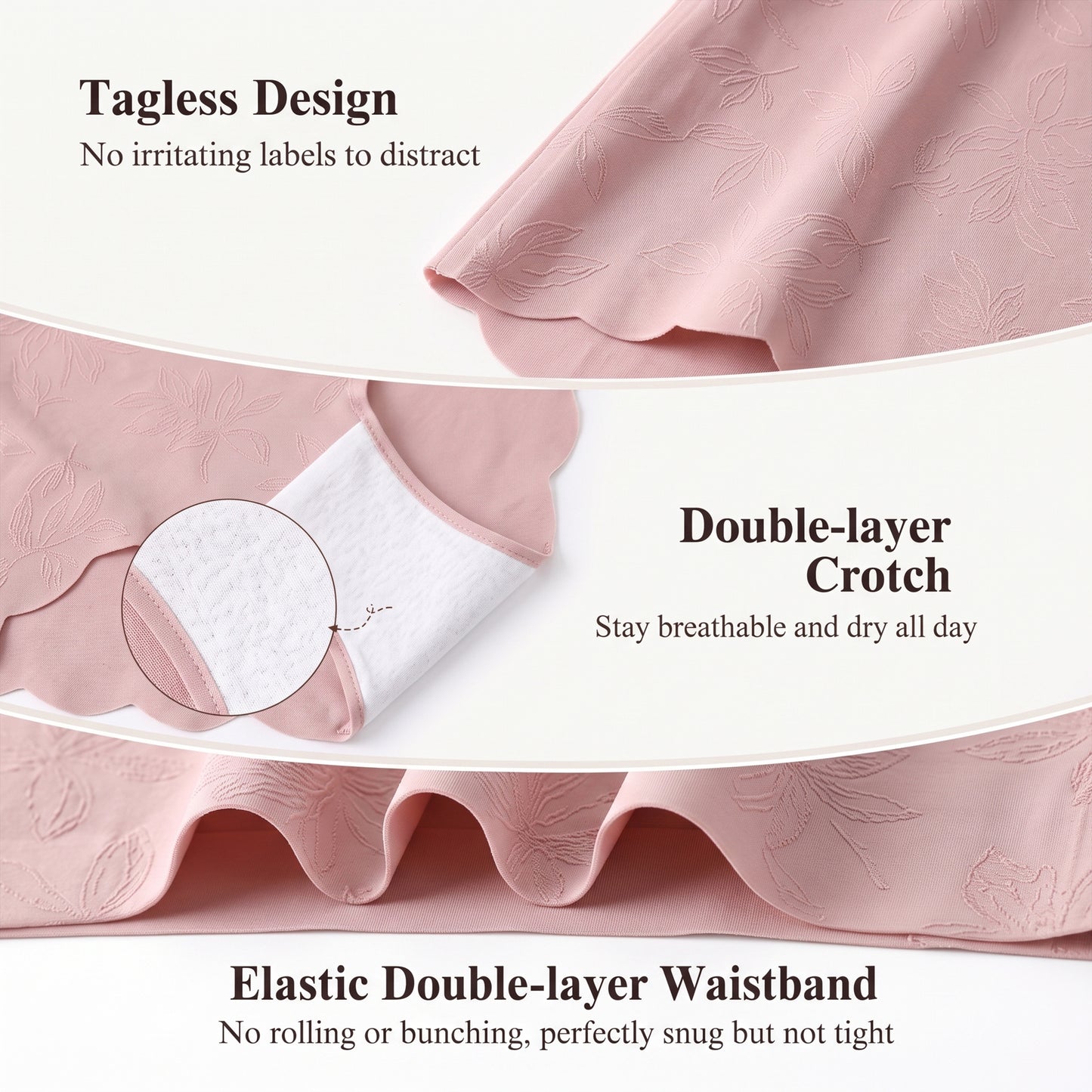 WQD 2 Pack Women's High Waisted Seamless Panties Tummy Control Full Coverage No Show Underwear Soft Stretch Breathable Invisible Briefs Floral Jacquard Everyday Panties M-4XL Plus Size