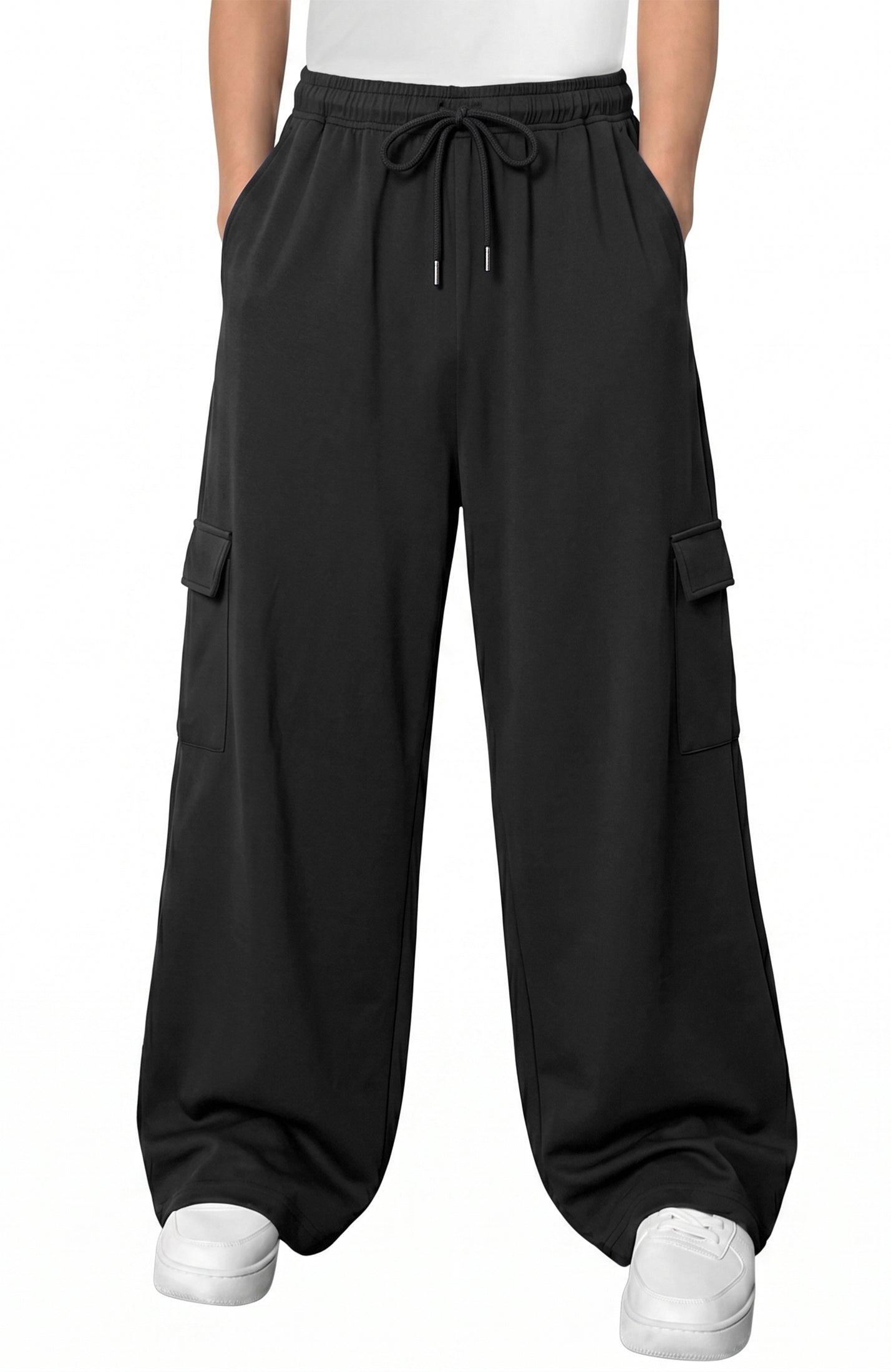 WQD Mens Cargo Sweatpants Baggy Gym Sweat Pants Drawstring Wide Leg Casual Lounge Pants with Pockets