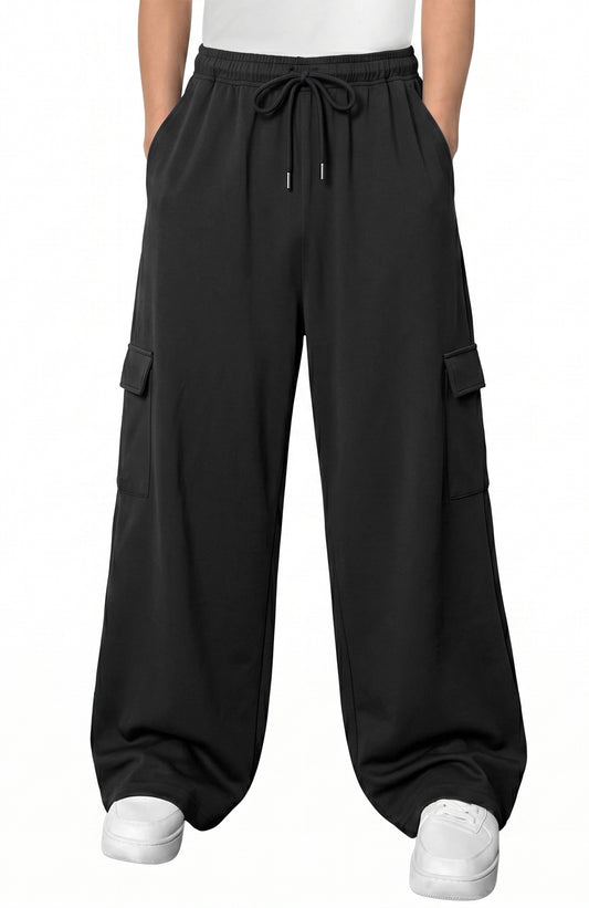 WQD Mens Cargo Sweatpants Baggy Gym Sweat Pants Drawstring Wide Leg Casual Lounge Pants with Pockets