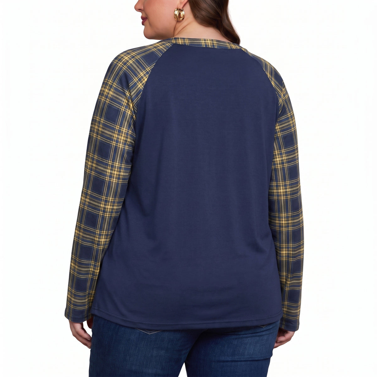 WQD Women's Long Sleeve Tops Plaid Raglan Sleeve Henley Tunic Shirt V Neck Button Casual Top for Spring Fall Winter