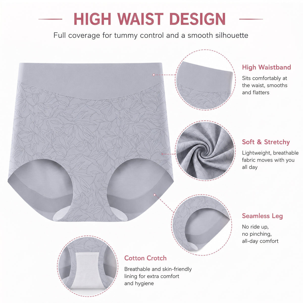 High Waisted Panties for Women 2 Pack Seamless Full Coverage No Show Underwear Soft Stretch Breathable Floral Jacquard Briefs Available in Plus Size