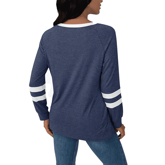 WQD Womens Long Sleeve Shirts Color Block Casual Crewneck Tops Tshirt Basic Tee Fashion Clothes Trendy Outfits for Fall Winter Spring