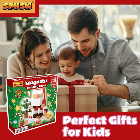 Flynow 100PCS Building Block Cubes Puzzle,Montessori Sensory Christmas Toys for Kids Boys Girls Ages 3 4 5 6 7 8 9 10 Christmas Version