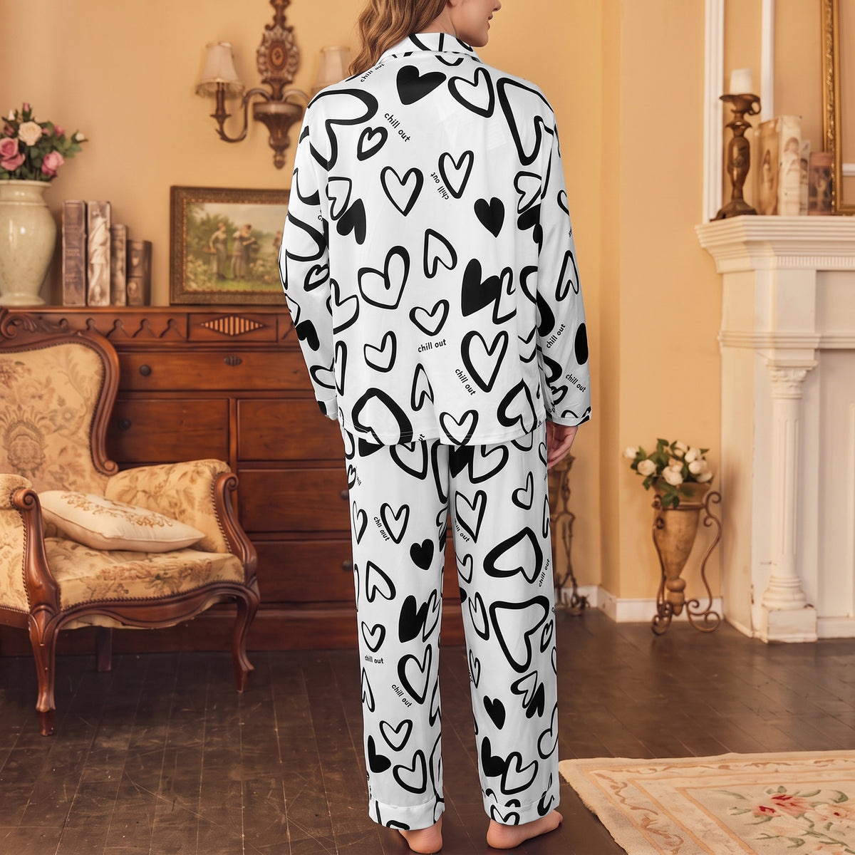 Women's Pajama Sets 2 Piece Pajama Set for Women Long Sleeve Button Front Sleepwear with Wide Leg Pajama Pants Soft Comfy Pajamas with Pockets