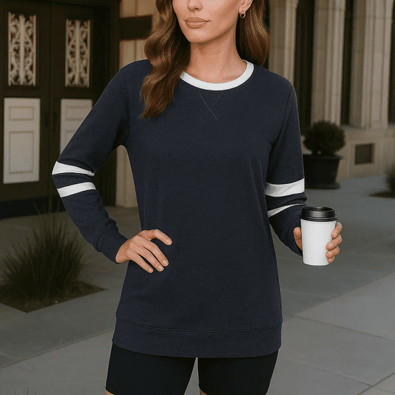 WQD Womens Long Sleeve Shirts Color Block Casual Crewneck Tops Tshirt Basic Tee Fashion Clothes Trendy Outfits for Fall Winter Spring
