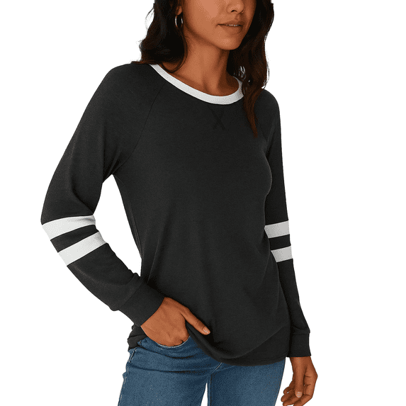 WQD Womens Long Sleeve Shirts Color Block Casual Crewneck Tops Tshirt Basic Tee Fashion Clothes Trendy Outfits for Fall Winter Spring