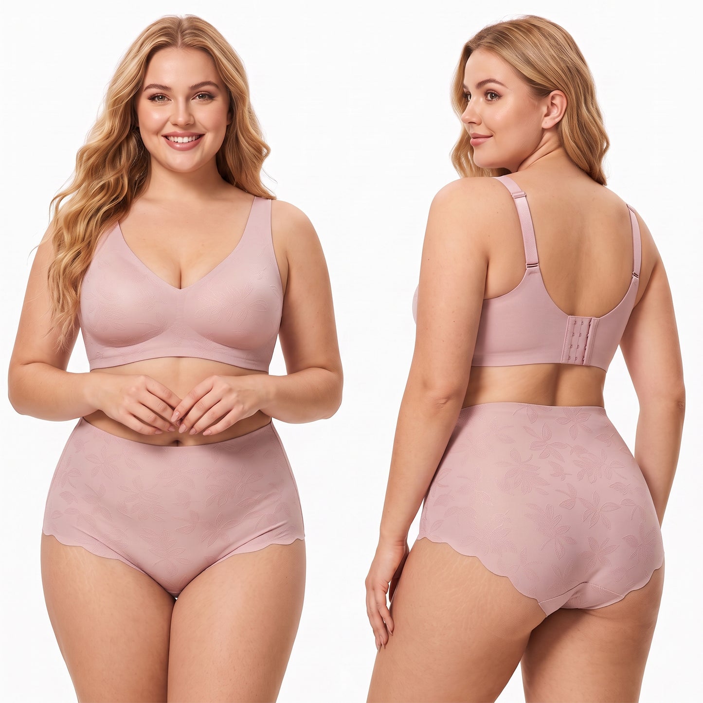 WQD 2 Pack Women's High Waisted Seamless Panties Tummy Control Full Coverage No Show Underwear Soft Stretch Breathable Invisible Briefs Floral Jacquard Everyday Panties M-4XL Plus Size