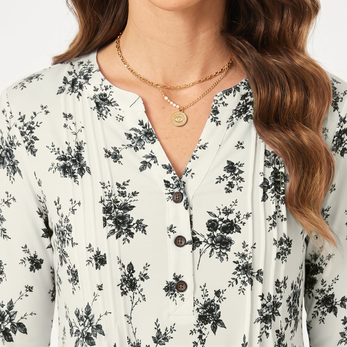 Women's Long Sleeve Tunic Tops Floral Pintuck Blouses Popover Shirts Dressy Casual Tops for Leggings Spring Fall Available in Sizes S-4XL