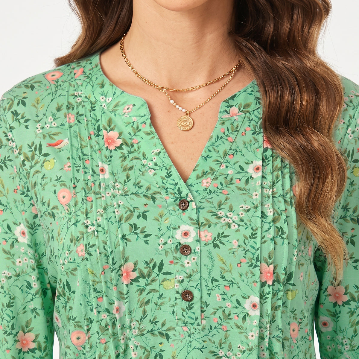Women's Long Sleeve Tunic Tops Floral Pintuck Blouses Popover Shirts Dressy Casual Tops for Leggings Spring Fall Available in Sizes S-4XL