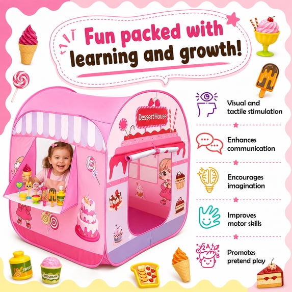Flynow Pop up Play Tent for Kids Aged 3-5 Years Old Boys and Girls Ball Pit : Dessert Playhouse Toy Play Tents for Toddlers 3-5 Kids Tent Indoor Outdoor Playhouse Toys for 3 + Year Old