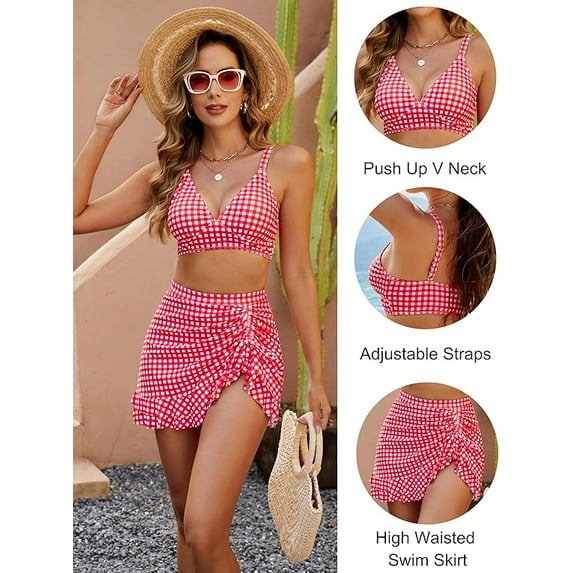 WQD Womens Bikini Set High Waisted 2 Piece Swimsuits Tummy Control Bathing Suits Swim Skirt Swimwear