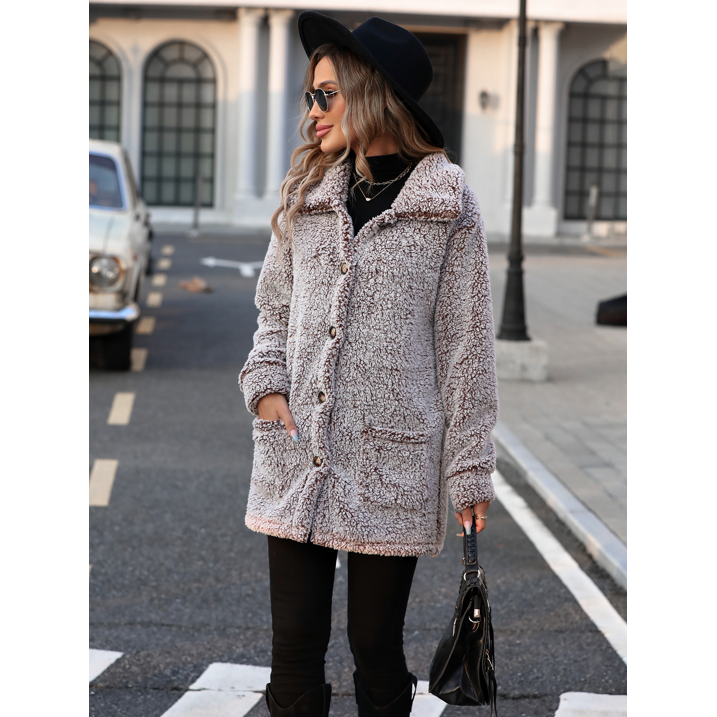 WQD Womens Fleece Jacket Winter Sherpa Coat Long Sleeve Warm Fuzzy Casual Outerwear Soft Cozy Lapel Snow Thick Button Fashion Top with Pockets