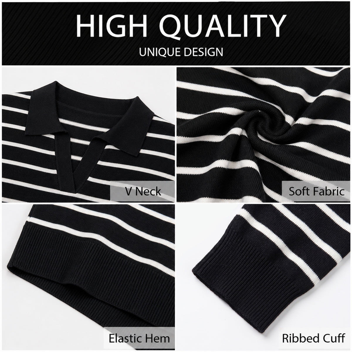 Sweaters for Women Polo Sweater Women Long Sleeve Rib Knit V Neck Pullover Lightweight Knit Top for Spring Fall Winter