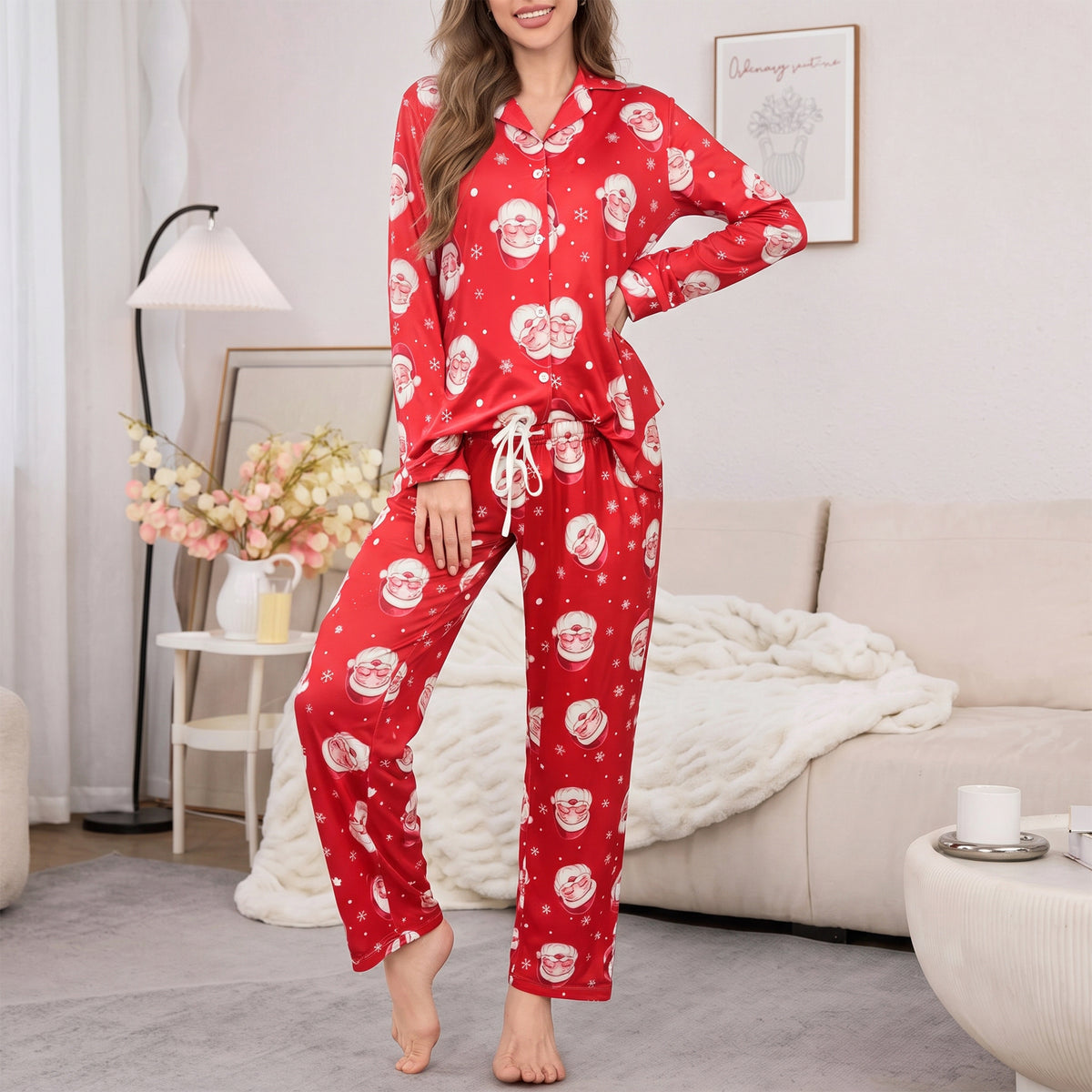 Women's Pajama Sets 2 Piece Pajama Set for Women Long Sleeve Button Front Sleepwear with Wide Leg Pajama Pants Soft Comfy Pajamas with Pockets