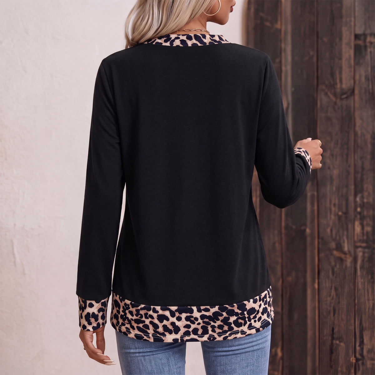 WQD Womens Long Sleeve Shirts Lightweight V Neck Leopard Print Tops Loose Fit Blousy Tops Casual Knit Top for Spring Fall Winter Sweater