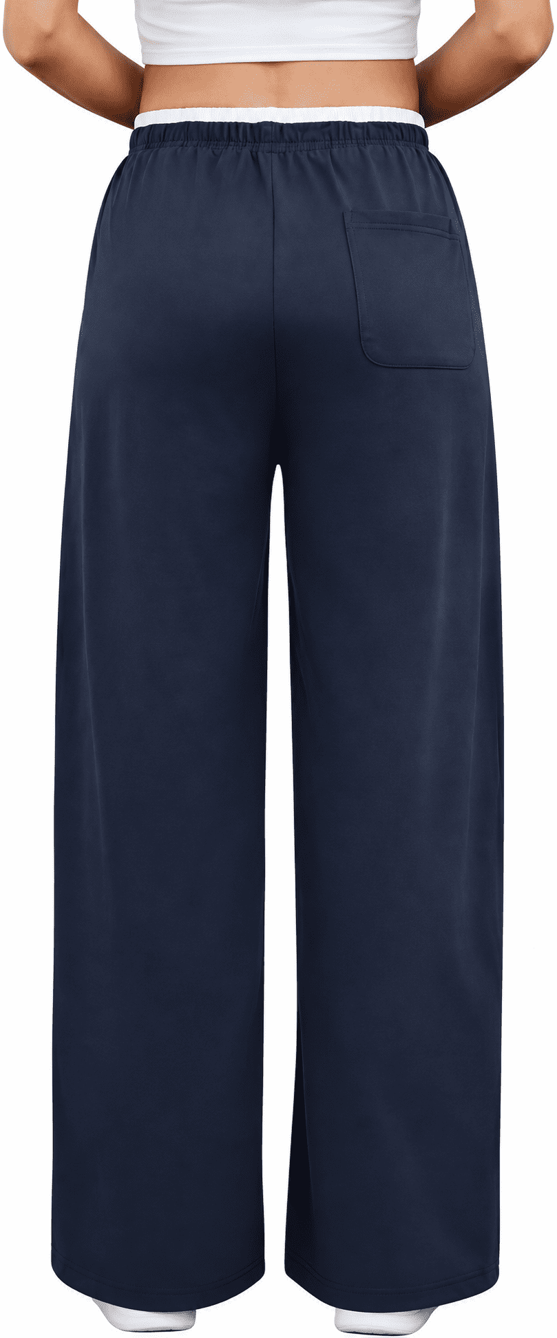 WQD Sweatpants for Women Wide Leg Loose Fit Lightweight Straight Track Pants with Color Block Waist Stretch Yoga Joggers Casual Lounge Trousers with Pockets
