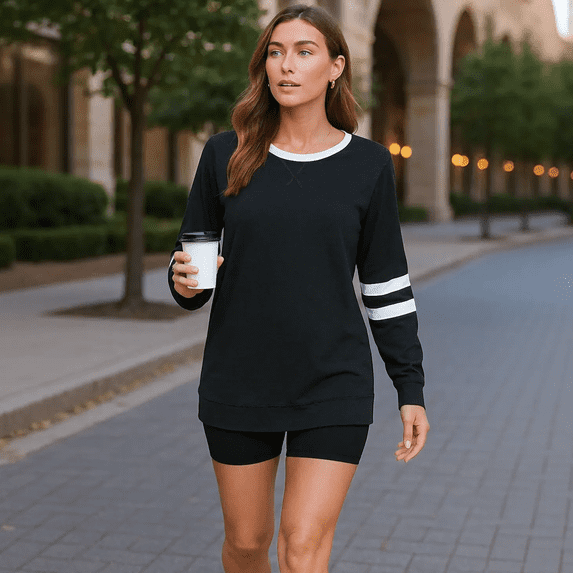 WQD Womens Long Sleeve Shirts Color Block Casual Crewneck Tops Tshirt Basic Tee Fashion Clothes Trendy Outfits for Fall Winter Spring
