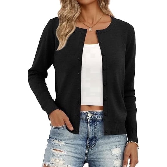 Cardigans for Women Lightweight Button Front Knit Cardigan Long Sleeve Crew Neck Casual Open Front Sweater Jacket for Spring Fall Winter