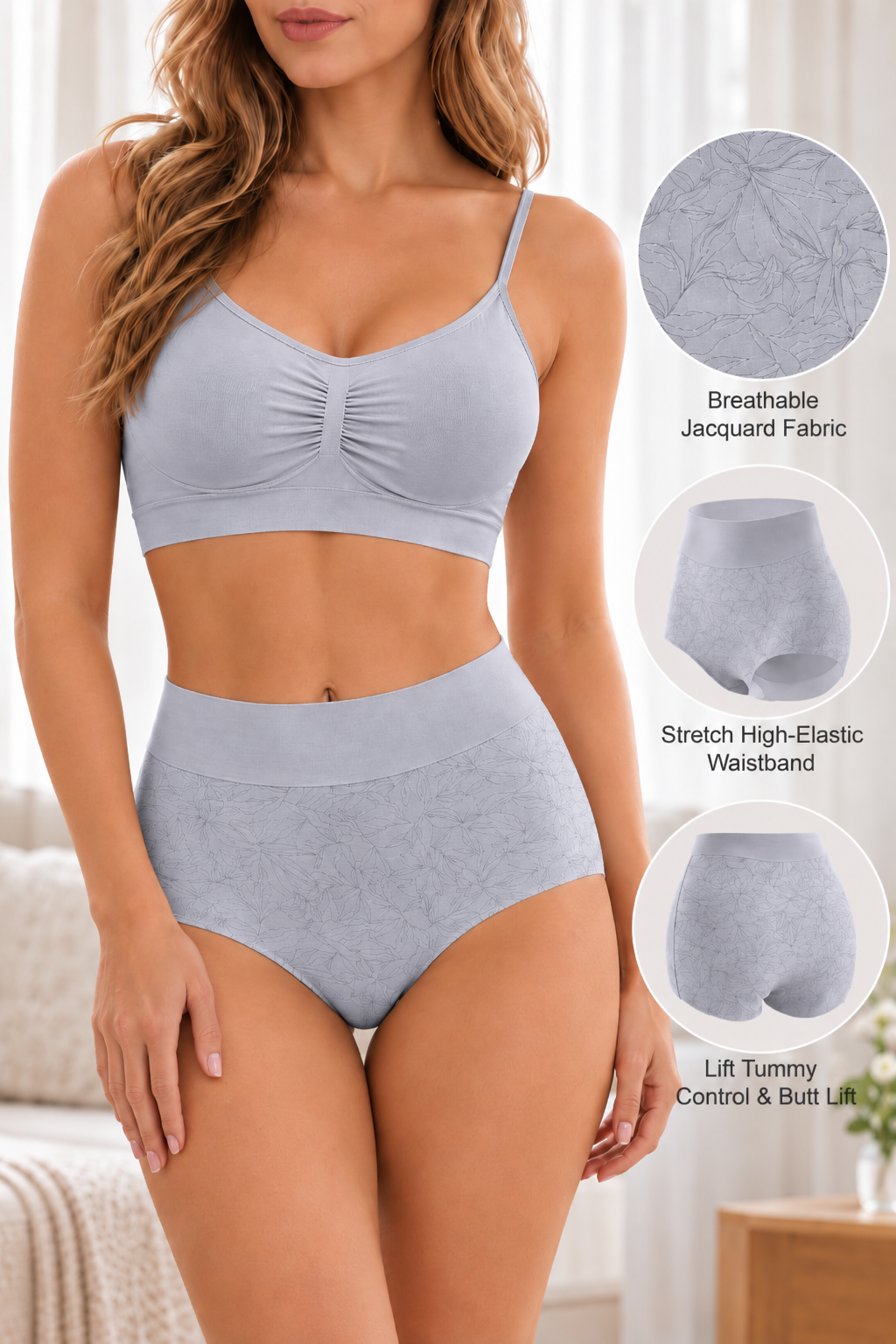 High Waisted Panties for Women 2 Pack Seamless Full Coverage No Show Underwear Soft Stretch Breathable Floral Jacquard Briefs Available in Plus Size