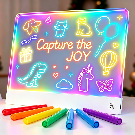 Flynow 16" Led Drawing Board for Kids Rechargeable, Portable Doodle Glow LED Note with 7 Colors, Light up Acrylic Dry Erase Lumi Stand, Easter Basket Stuffers Teen Boys & Birthday Gifts