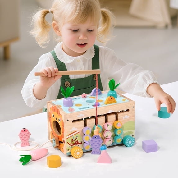 Flynow Baby Toys Wooden Montessori Toys for 1 Year Old with Xylophone & Fishing Game - Educational Learning Toddler Activities for 1 2 3 Year Old Christmas Birthday Gifts