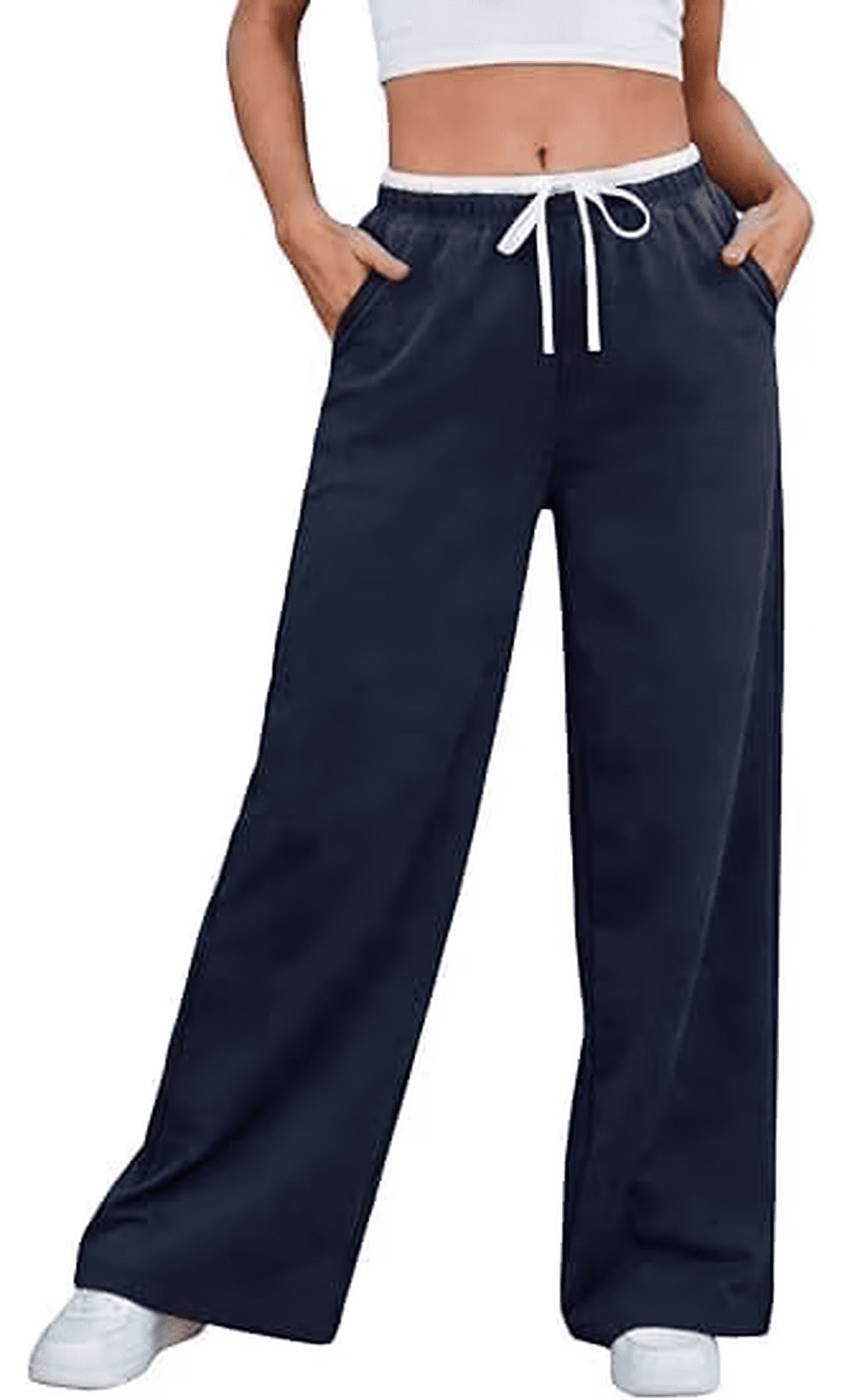 WQD Sweatpants for Women Wide Leg Loose Fit Lightweight Straight Track Pants with Color Block Waist Stretch Yoga Joggers Casual Lounge Trousers with Pockets