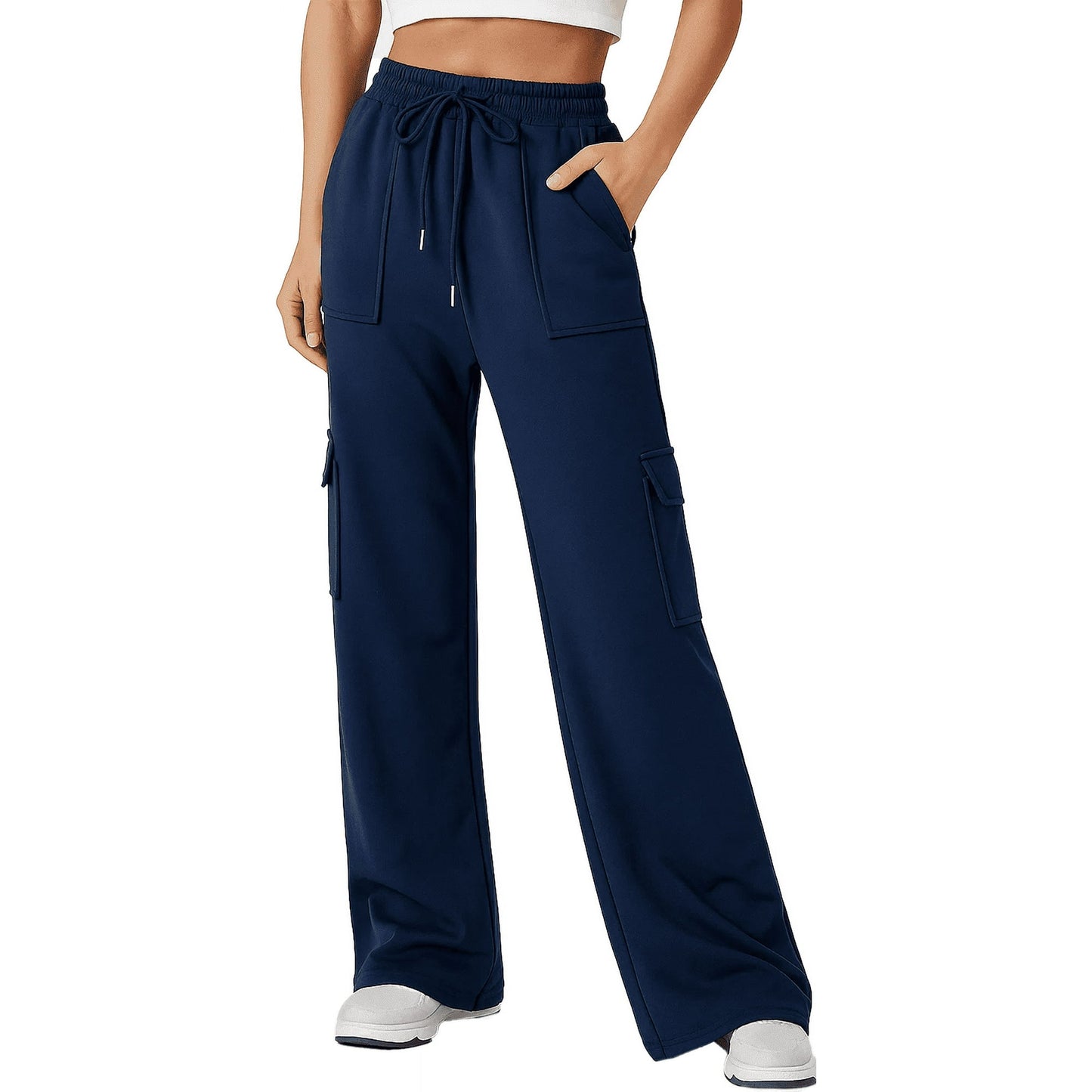 WQD Women's Cargo Sweatpants Joggers High Waisted Wide Leg Pants Athletic Casual Baggy Sweat Pants with Pockets