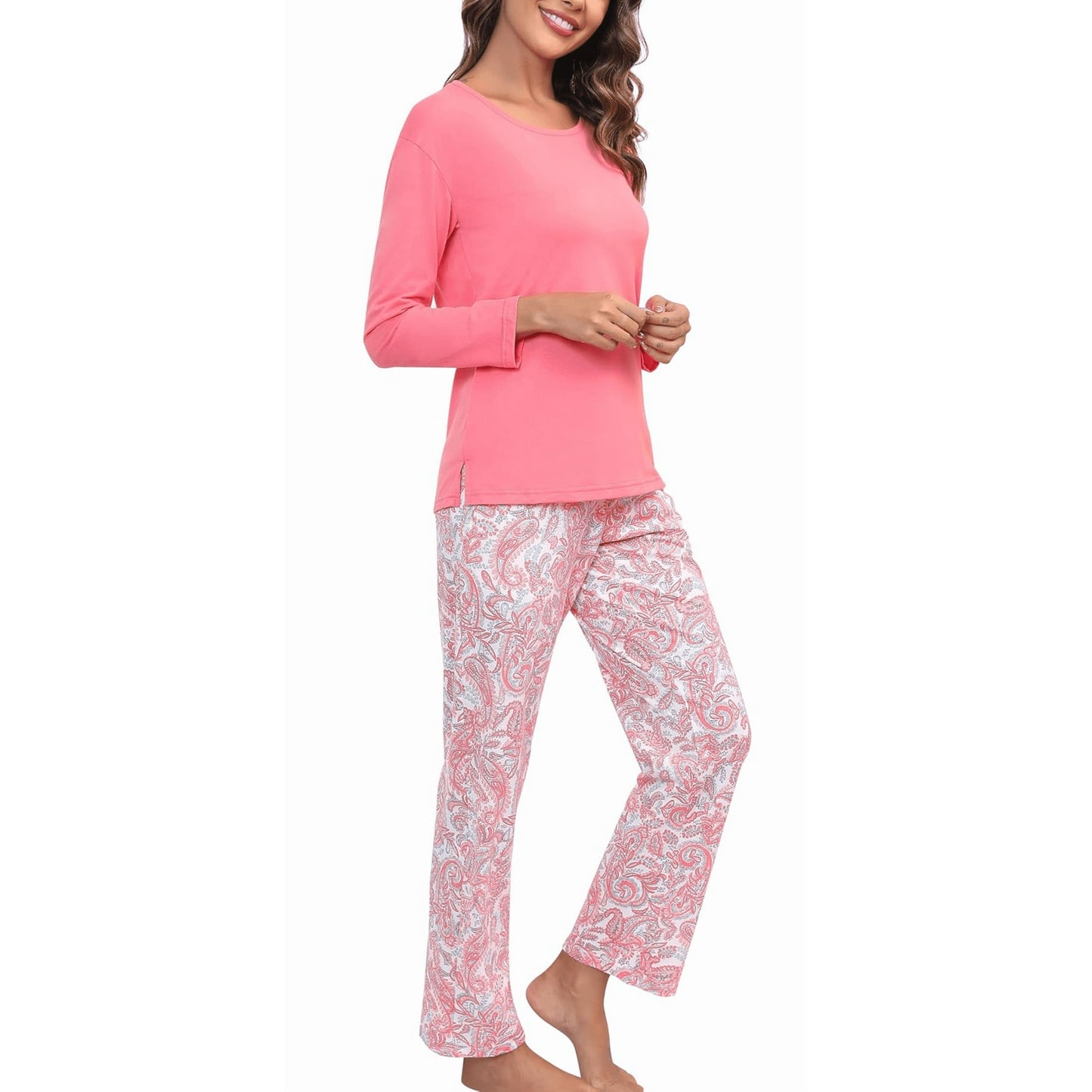 WQD Womens Pajama Sets 2 Piece Lounge Sets Soft Loungewear Comfy Pj Sets Long Sleeve Top and Pants Loose Sleepwear with Pockets for Fall Winter Spring