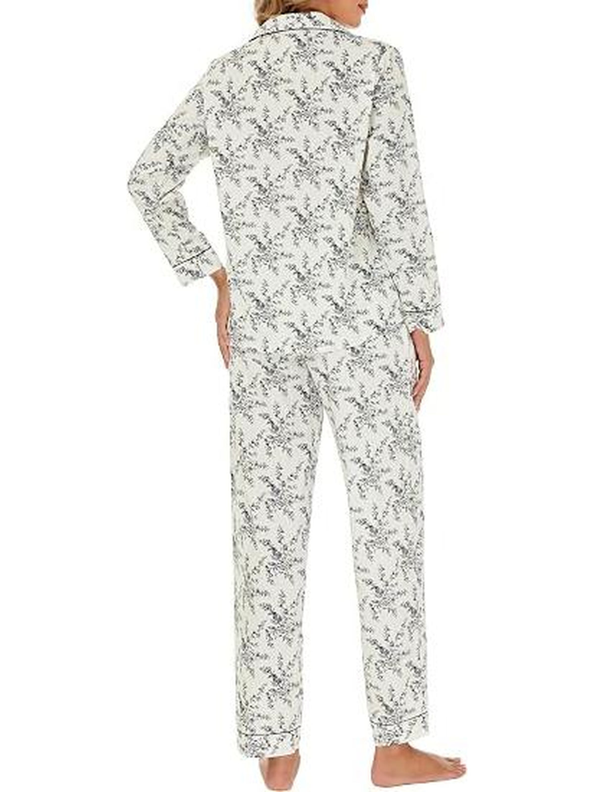 WQD Pajamas for Women 2 Piece Set Long Sleeve Button Front Pajama Set Soft Printed Sleepwear with Wide Leg Pants and Pockets