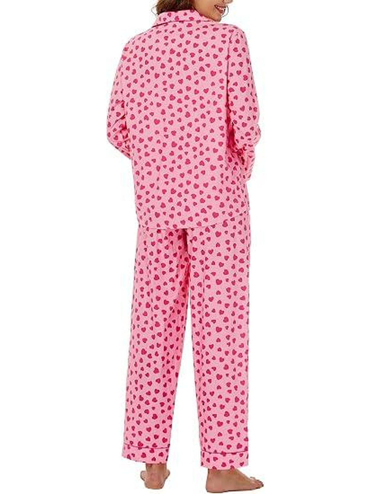 WQD Pajamas for Women 2 Piece Set Long Sleeve Button Front Pajama Set Soft Printed Sleepwear with Wide Leg Pants and Pockets