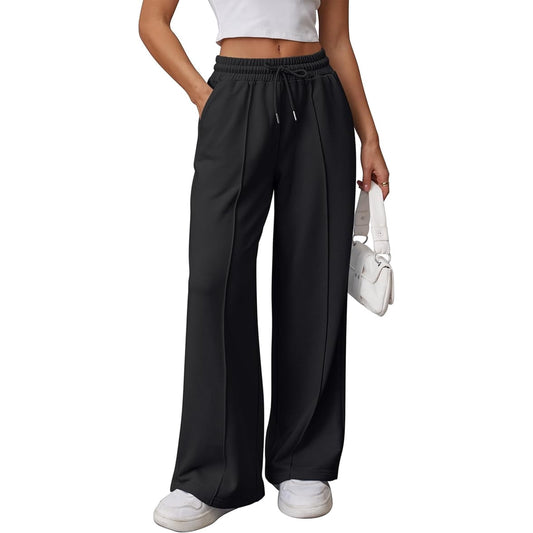 Women’s High Waisted Sweatpants Wide Leg Lounge Pants with Drawstring Elastic Waist Casual Workout Jogger Trousers with Pockets