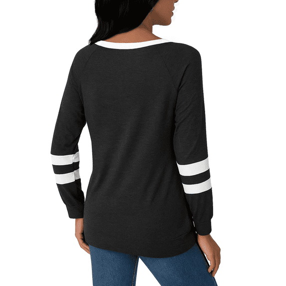 WQD Womens Long Sleeve Shirts Color Block Casual Crewneck Tops Tshirt Basic Tee Fashion Clothes Trendy Outfits for Fall Winter Spring