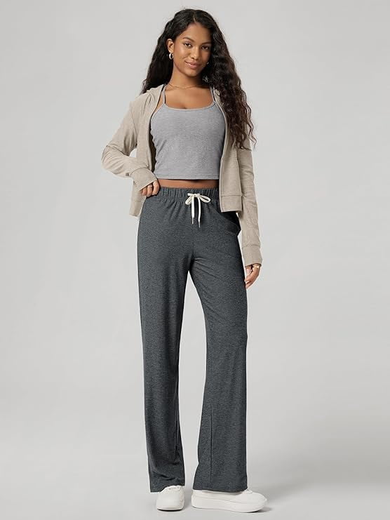 Wide Leg Pants for Women High Waisted Lounge Sweatpants with Pockets Adjustable Drawstring for Everyday Wear