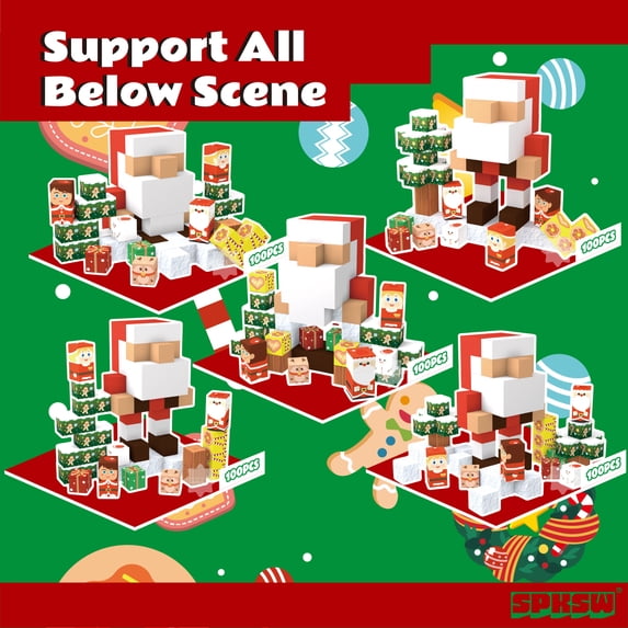 Flynow 100PCS Building Block Cubes Puzzle,Montessori Sensory Christmas Toys for Kids Boys Girls Ages 3 4 5 6 7 8 9 10 Christmas Version