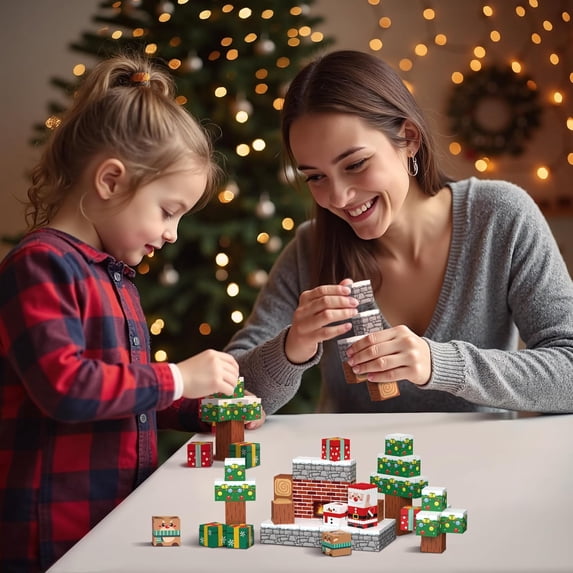 Flynow 100PCS Building Block Cubes Puzzle,Montessori Sensory Christmas Toys for Kids Boys Girls Ages 3 4 5 6 7 8 9 10 Christmas Version