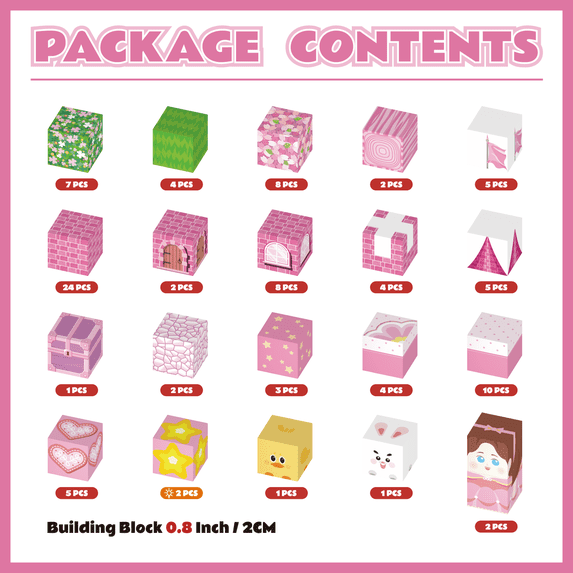 Flynow 100PCS Pink Princess Castle Building Blocks, 3D Cubes Puzzle for Girls, STEM Construction Toy for Kids Ages 3-12, Princess Toys for Kids Birthday Gifts