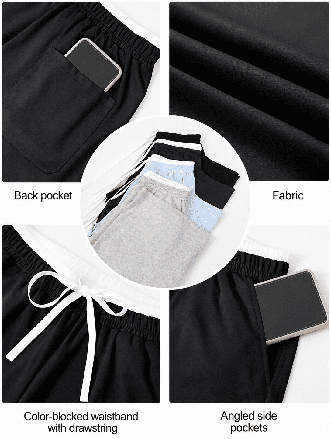 WQD Sweatpants for Women Wide Leg Loose Fit Lightweight Straight Track Pants with Color Block Waist Stretch Yoga Joggers Casual Lounge Trousers with Pockets